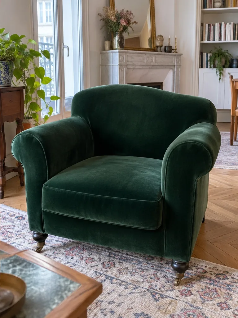 Fauteuil en velours après nettoyage Lavéo